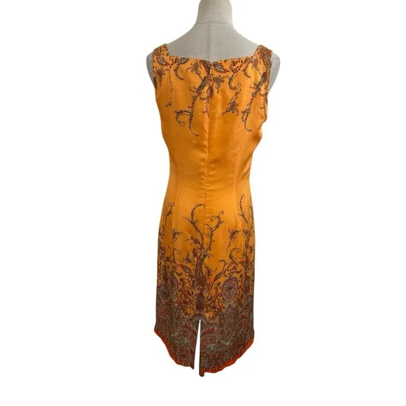 Vtg 90s Ann Taylor Orange Silk Shift Midi Dress Sz 6 Paisley Boho Cocktail Event - Picture 6 of 8